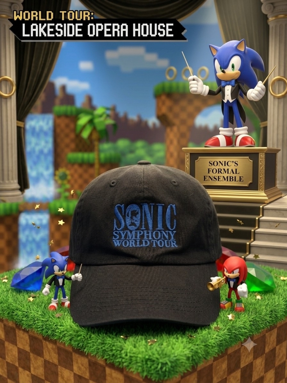 Sonic Symphony World Tour Black Baseball Cap & XL Gaming MAT BUNDLE